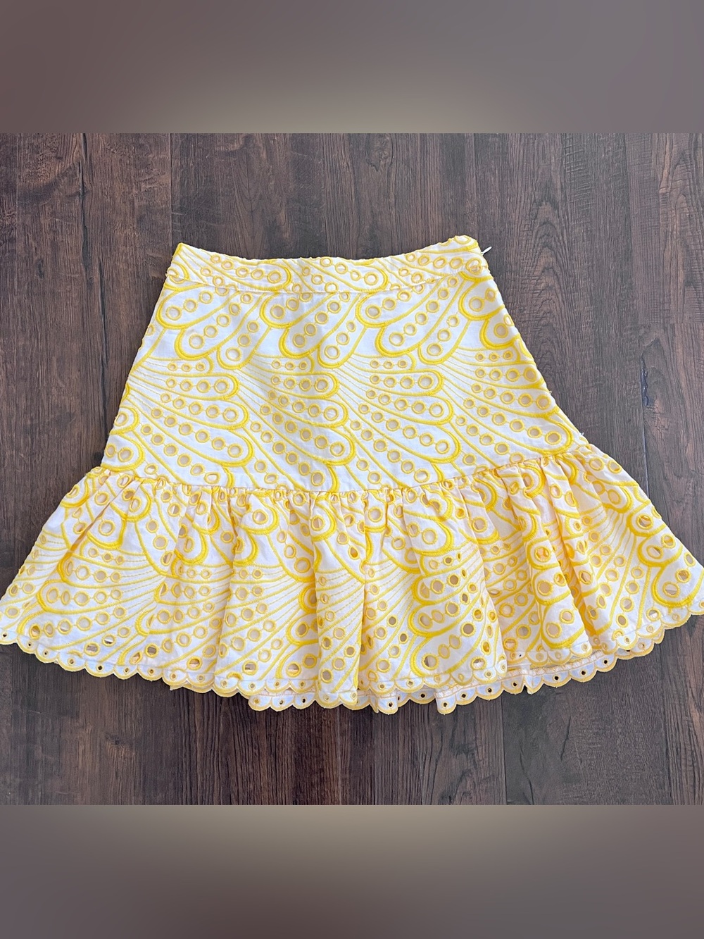CHARO IBIZA 1989 Yellow Eyelet Ruffle Mini Skirt — Sunny Embroidered Style